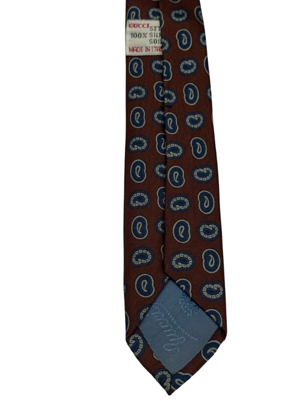 VTG Gucci Men's 100% Silk Neck Tie Red Geometric Pattern • Italy - Picture 6 of 8